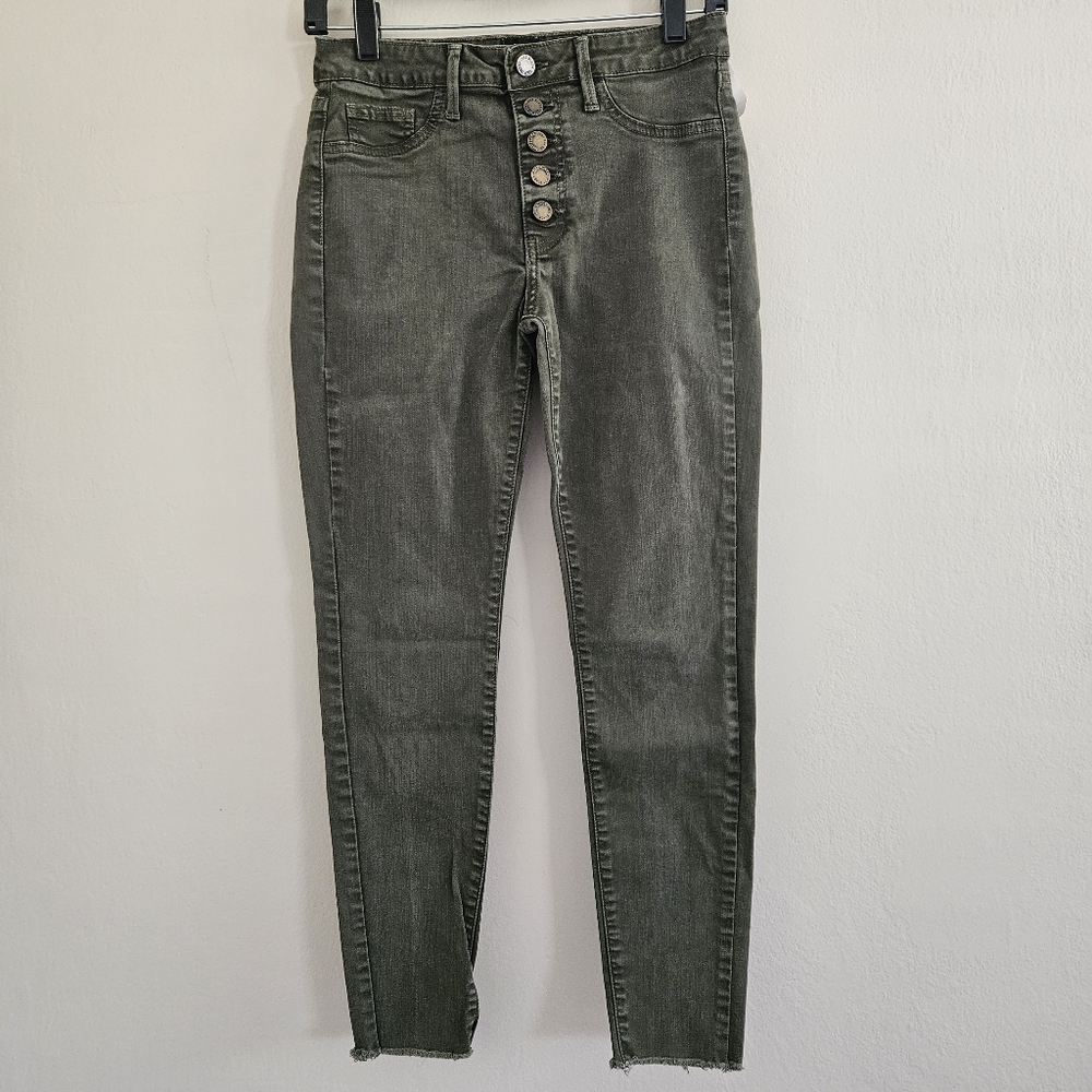 Just Black Women's Green Grey Jeans Size 26 Cotton Blend Buttons USA Made Skinny